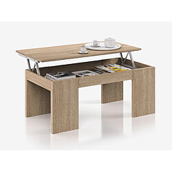 Alter Table basse avec plateau relevable et espace de rangement, coloris chêne, Dimensions 100 x 43 x 50 cm (hauteur réglable de 43 à 54 cm)