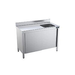 Table de chef Inox avec portes coulissantes et bac à droite - Gamme 700 - Distform