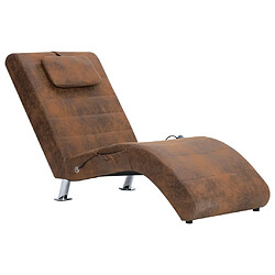 Maison Chic Chaise longue de massage avec oreiller| Bain de soleil Relax | Transat Marron Similicuir daim -GKD24337