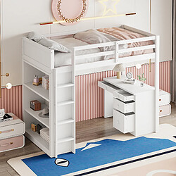 Avis KOMHTOM Blanc enfant 90 x 200 cm lit superposé en bois avec casier et table d'ordinateur