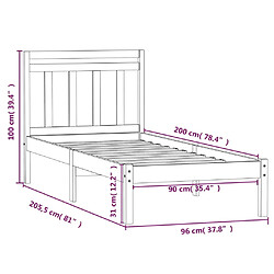 vidaXL Cadre de lit sans matelas blanc bois massif 90x200 cm pas cher