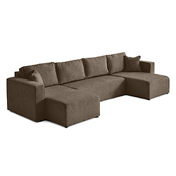 Bestmobilier Topaze - canapé panoramique en U - 7 places - convertible avec coffre - en tissu velours relief Topaze - canapé panoramique en U - 7 places - convertible avec coffre - en tissu velours relief - Taupe