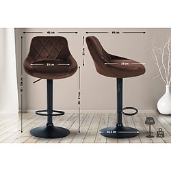 Decoshop26 Tabouret de bar en velours marron coutures décoratives pivotant support métal noir TDB10667