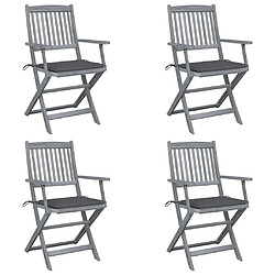 vidaXL Chaises pliables d'extérieur lot de 4 et coussins Bois d'acacia 