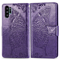 Wewoo Housse Coque Étui en cuir Flip horizontal gaufrage papillon fleurs d'amour pour Galaxy Note10 Pro avec titulaire et fentes cartes et porte-monnaie et lanière violet foncé