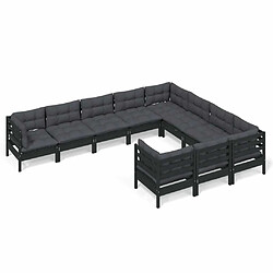 Maison Chic Salon de jardin 10 pcs + coussins - Mobilier/Meubles de jardin - Table et chaises d'extérieur Noir Bois de pin -MN23541