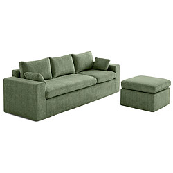 Lisa Design Calgary - canapé d'angle déhoussable et modulable 3 places + 1 pouf en velours texturé pas cher