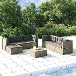 vidaXL Salon de jardin 7 pcs avec coussins Gris Résine tressée