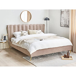 Beliani Lit double en velours avec port USB 180 x 200 cm taupe MIRIBEL