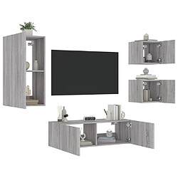 Avis vidaXL Meuble TV muraux 4 pcs avec lumières LED sonoma gris