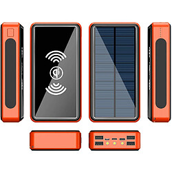 Chrono Chargeur Solaire, Batterie De Secours Externe, Banque d'alimentation Solaire Portable sans Fil, Batterie Externe Solaire, Power Bank avec 5 Ports De Sortie Et 3 LED Lampe De Poche,30000mAh,(Orange)