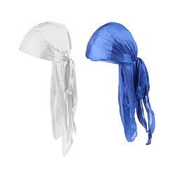 Avis 2 Pièces Durag Headwear Cap Chute De Cheveux Écharpe Bandana Turban Blanc + Bleu Royal