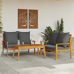 Maison Chic Ensemble de 3 Tables et chaises d'extérieur avec coussins,Salon de jardin, Ensemble Tables et chaises d'extérieur bois massif d'acacia -GKD524902