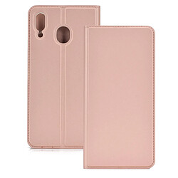 Wewoo Housse Coque Aspiration magnétique ultra-mince TPU + PU avec étui en cuir support et fente pour carte Galaxy M20 or rose