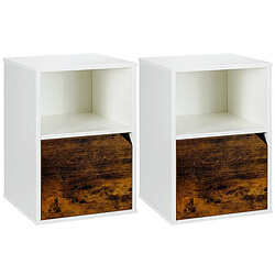 Helloshop26 Lot de 2 tables de chevet avec étagère ouverte et placard 40 x 40 x 59 cm pour salon bureau chambre salle d'étude blanc 20_0005835