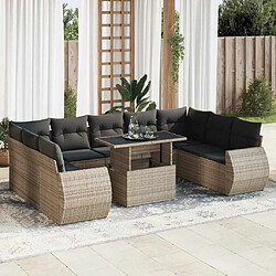 vidaXL Salon de jardin avec coussins 10 pcs gris résine tressée