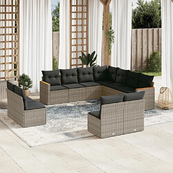 Maison Chic Salon de jardin 11 pcs avec coussins | Ensemble de Table et chaises | Mobilier d'Extérieur gris résine tressée -GKD15215