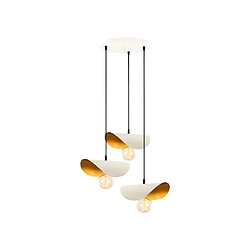 Vente-Unique Suspension en métal - 3 abat-jours - L. 45 x H. 26-106 cm - Doré et blanc - VITTORIO