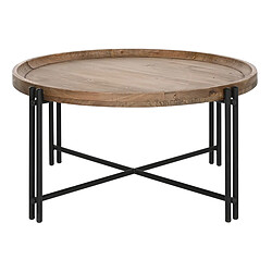 Pegane Table basse, table de salon ronde en bois naturel et métal noir - diamètre 90 x Hauteur 45 cm 