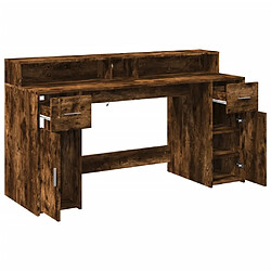 Helloshop26 Bureau table poste de travail meuble d'ordinateur informatique étude et lumières LED chêne fumé 160 x 55 x 91cm bois d'ingénierie brun 02_0023786 pas cher