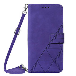 Etui en PU antichoc, fermoir aimanté à motif lignes avec support et bandoulière violet pour votre Samsung Galaxy A22 5G (EU Version)