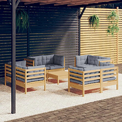 Maison Chic Salon de jardin 9 pcs + coussins - Mobilier/Meubles de jardin - Table et chaises d'extérieur gris Bois de pin -MN84399