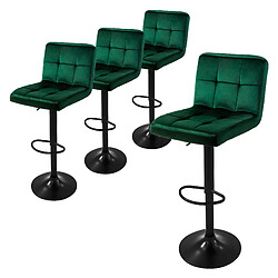 ML-Design Lot de 4 tabourets de bar rembourrées en velours vert chaise réglable en hauteur