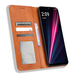 Etui en PU texture rétro, absorption magnétique avec support pour votre T-Mobile REVVL 6 5G - marron