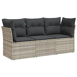 vidaXL Salon de jardin avec coussins 3 pcs gris clair résine tressée