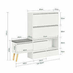 Acheter SoBuy FSR134-W Meuble à Chaussures, Armoire à Chaussures avec 1 Banc de Rangement Amovible sur Pieds