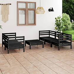 vidaXL Salon de jardin 6 pcs Noir Bois de pin massif