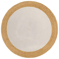 vidaXL Tapis tressé Blanc et naturel 150 cm Jute et coton Rond