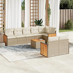 vidaXL Salon de jardin avec coussins 9 pcs beige résine tressée