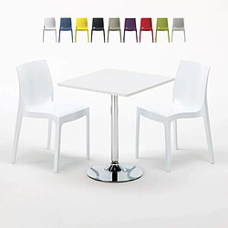 Grand Soleil Table Carrèe Blanc + 2 Chaises Colorées