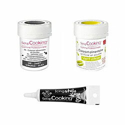 Scrapcooking 2 colorants alimentaires noir-vert citron + Stylo glaçage noir