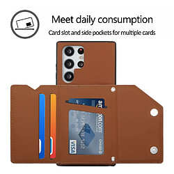 Coque en TPU + PU avec béquille, porte-carte et bandoulière marron pour votre Samsung Galaxy S22 Ultra 5G