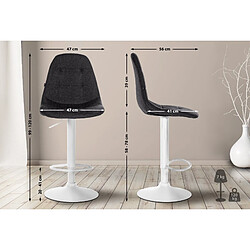 Avis Decoshop26 Tabouret de bar x1 avec repose-pieds hauteur réglable pivotant assise en tissu noir cadre métallique blanc 10_0004853