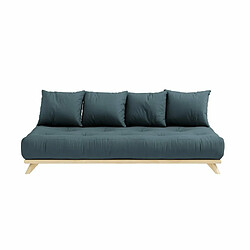 Inside 75 Canapé convertible futon SENZA pin naturel coloris bleu pétrole couchage 90 cm.