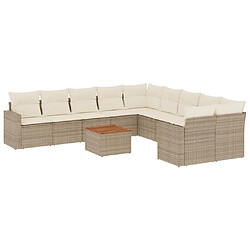 Maison Chic Salon de jardin 11 pcs avec coussins | Ensemble de Table et chaises | Mobilier d'Extérieur beige résine tressée -GKD96933