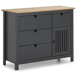 Pegane Commode en pin massif décor ciré gris anthracite et chêne, meuble de rangement - Longueur 100 x Profondeur 40 x Hauteur 80 cm