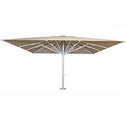 Decoshop26 Parasol de luxe XXL 5x5m (Ø7,2m) fixation aux fondations en béton polyester/aluminium 75kg beige 04_0003353