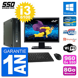 PC HP 600 G2 SFF Ecran 22" Intel Core i3-6100 RAM 8Go SSD 960Go Windows 10 Wifi - Occasion