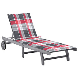 Helloshop26 Transat chaise longue bain de soleil lit de jardin terrasse meuble d'extérieur avec coussin gris bois d'acacia solide 02_0012485