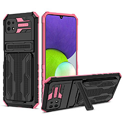 Coque en TPU anti-rayures avec béquille et porte-carte rose pour votre Samsung Galaxy A22 5G (EU Version)