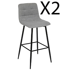 Pegane Lot de 2 chaises de bar, chaises hautes en tissu coloris gris et métal noir - Longueur 44 x Profondeur 51 x Hauteur 104 cm