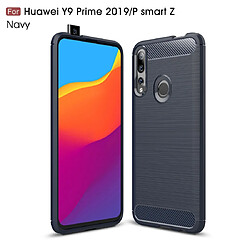 Wewoo Coque TPU en fibre de carbone à texture brossée pour Huawei Y9 Prime 2019 / P Smart Z bleu marine