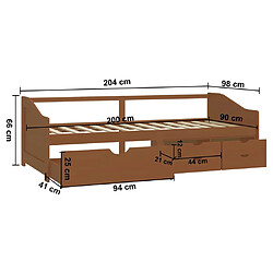 vidaXL Lit de repos 3 places sans matelas Bois de pin massif 90x200 cm pas cher