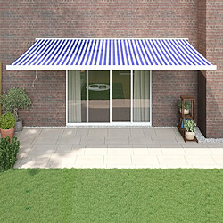 Maison Chic Store banne | Auvent rétractable de porte | Marquise Brise-soleil bleu et blanc 5x3 m tissu et aluminium -GKD39100