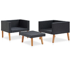 Acheter Maison Chic Salon de jardin 3 pcs + coussins - Mobilier/Meubles de jardin - Table et chaises d'extérieur Résine tressée Noir -MN16983