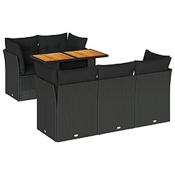 vidaXL Salon de jardin 6 pcs avec coussins noir résine tressée